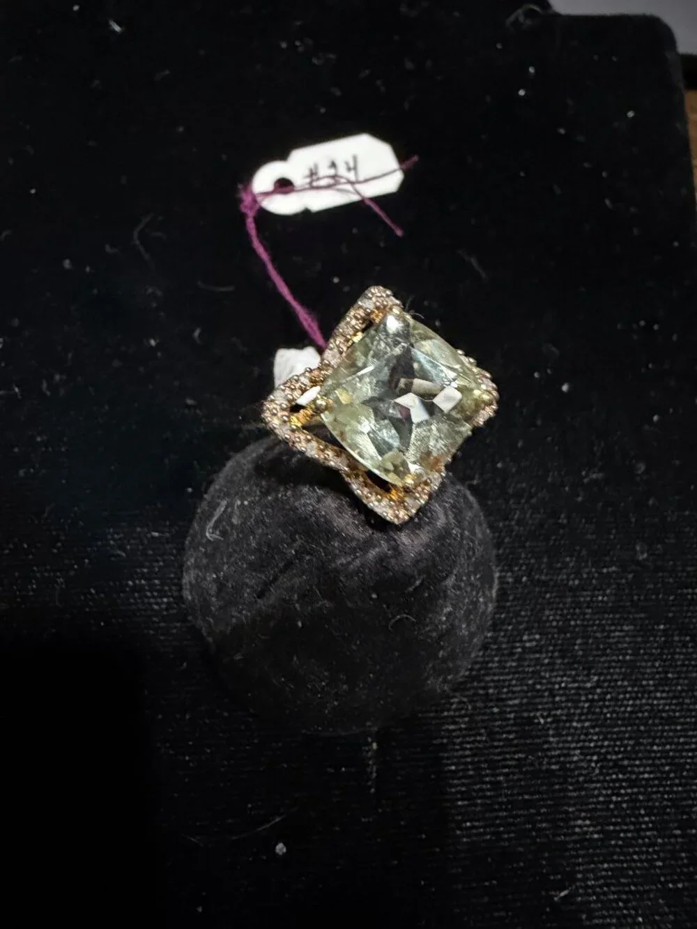 Green Quartz Set in Gold Plated Sterling Silver Size 7